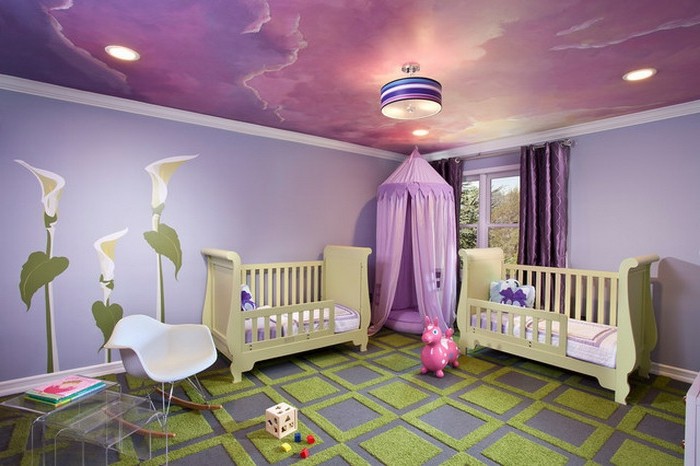 ljubičasto-pozadina-beba spavaća soba dizajn