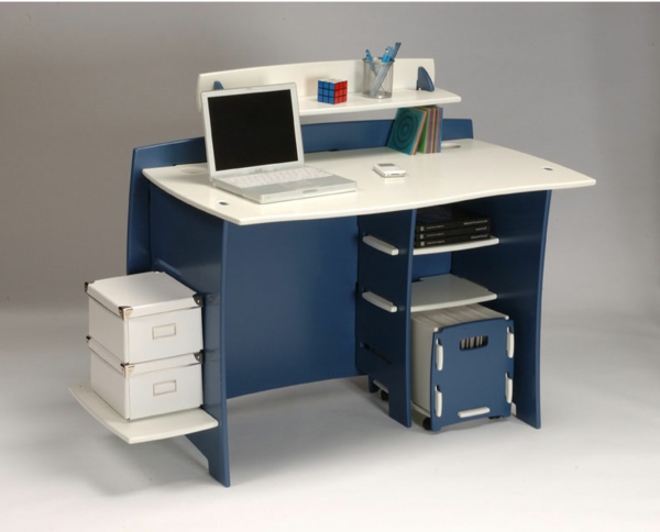 design íróasztal - kis gyakorlati modell fehér és kék színben