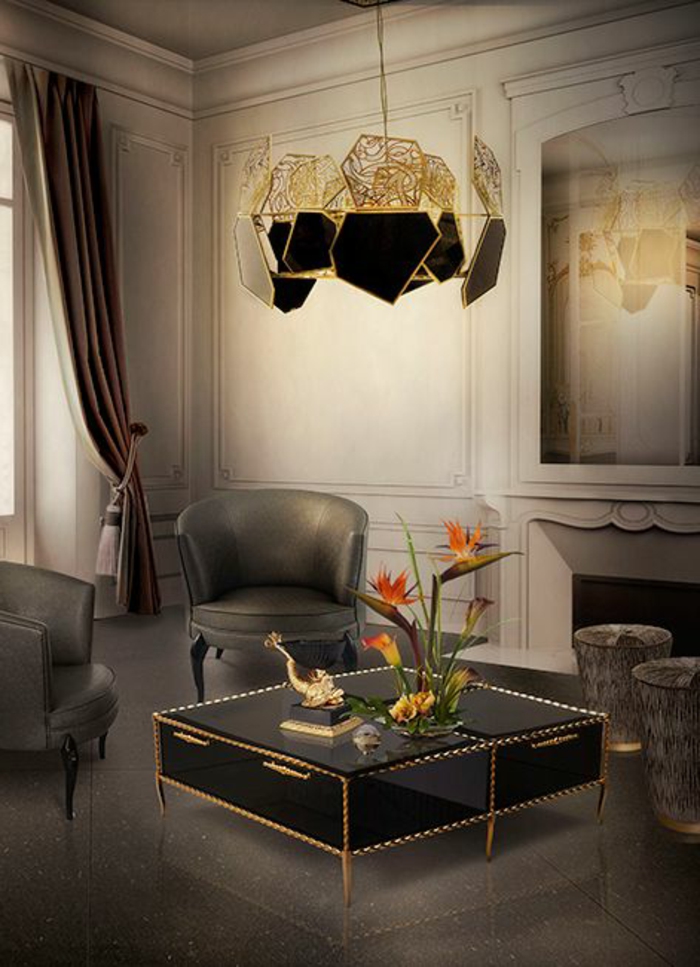 luksuzni kamin objekt i izuzetna luster-crno-gnijezdo stol stolica