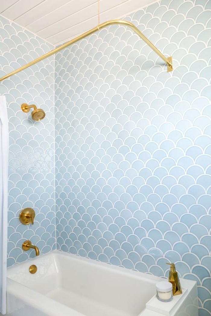 azulejo azul-pared de lujo con cáscara-forma