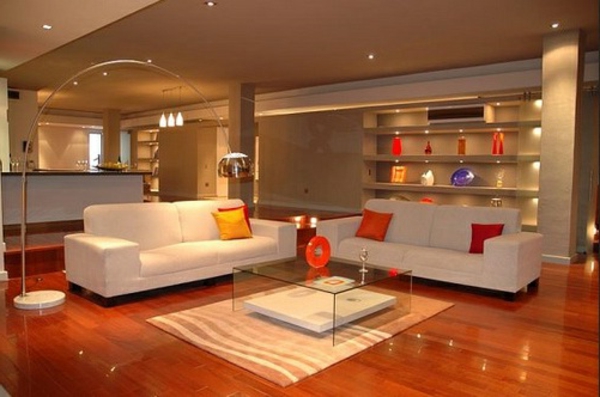 luksuzno-dnevni boravak s modernim rasvjetnim tijelom - dva bijela sofe
