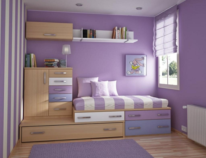 ריהוט-סגול-קיר חדר השינה יוקרה ועיצוב