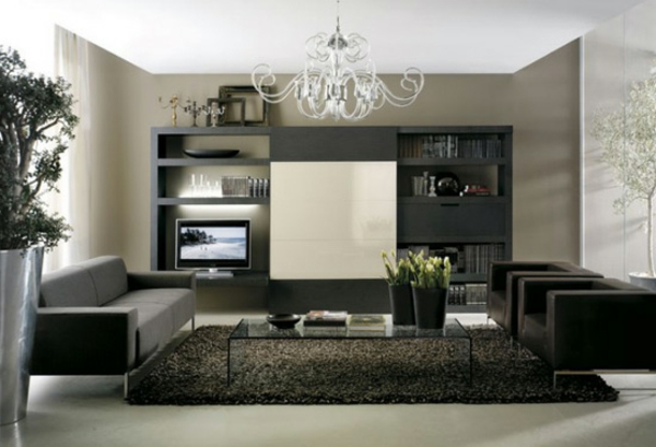 modern nappali design sötét belsővel