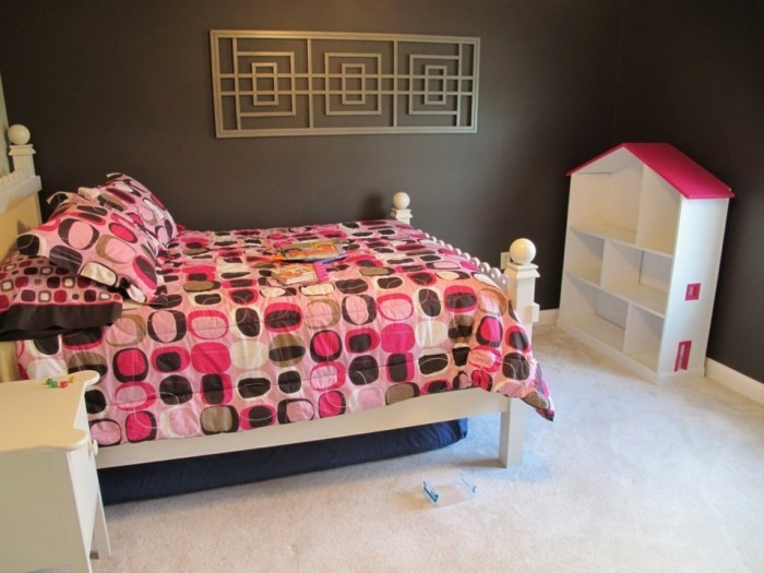 chica-wallpaper-en-madchenzimmer diseño oscuro pared moderna Rosy-ropa de cama