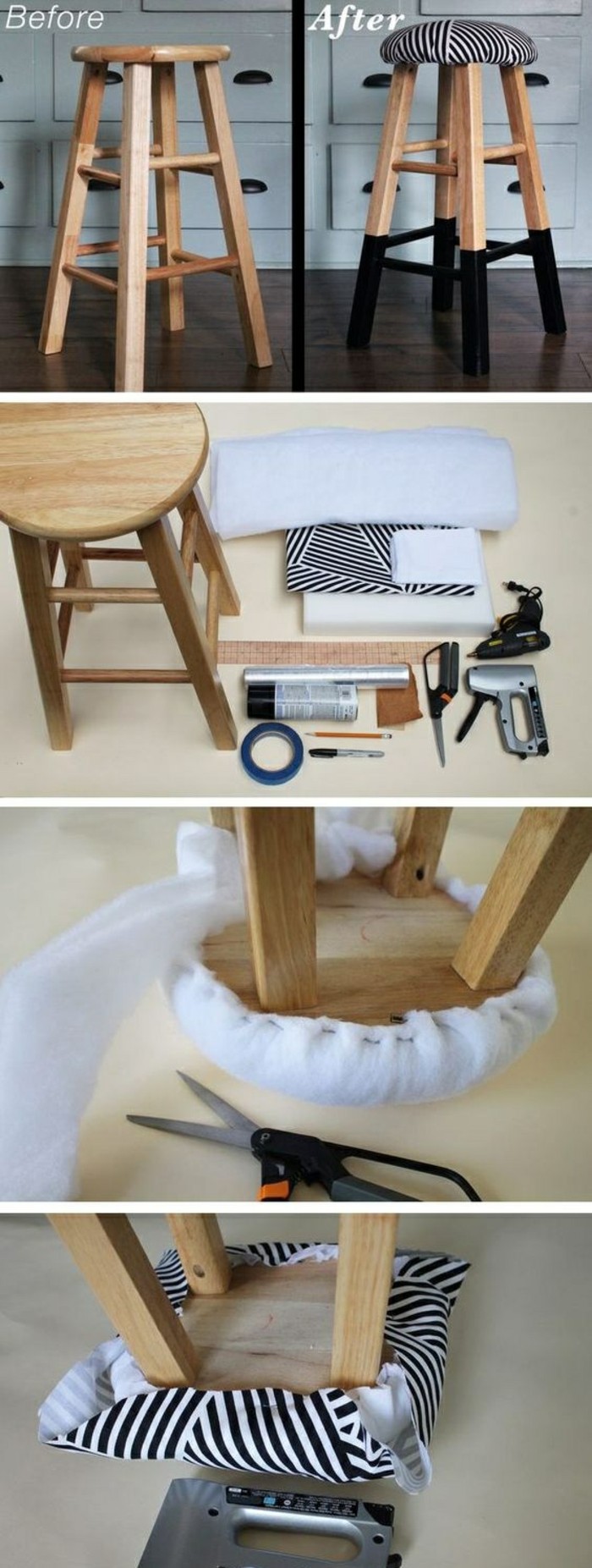 bútor-visszaállító-széklet-papír-és festék-barkács ötletek-anyag-olló