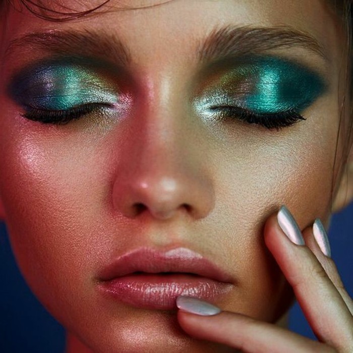 make-up ιδέες πράσινη σκιά ματιών φωτεινό χρώμα άξεστο στυλ εξωτικά Nail Λάκα