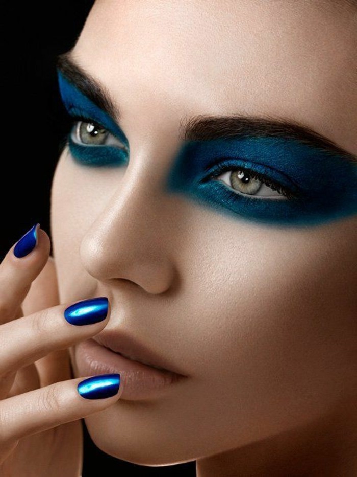 μακιγιάζ-ιδέες-μακιγιάζ-και-νύχια-design-μπλε σκιά ματιών μπλε μάτια