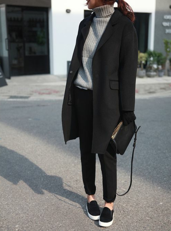man-tyylinen takki Naisten musta ja harmaa villapaita