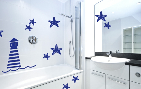 tengeri-dekoráció-kék-csillag-a-fal-tükrök és mosogatók