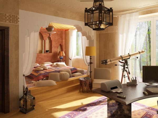 -Marroquí muebles de color beige-habitación