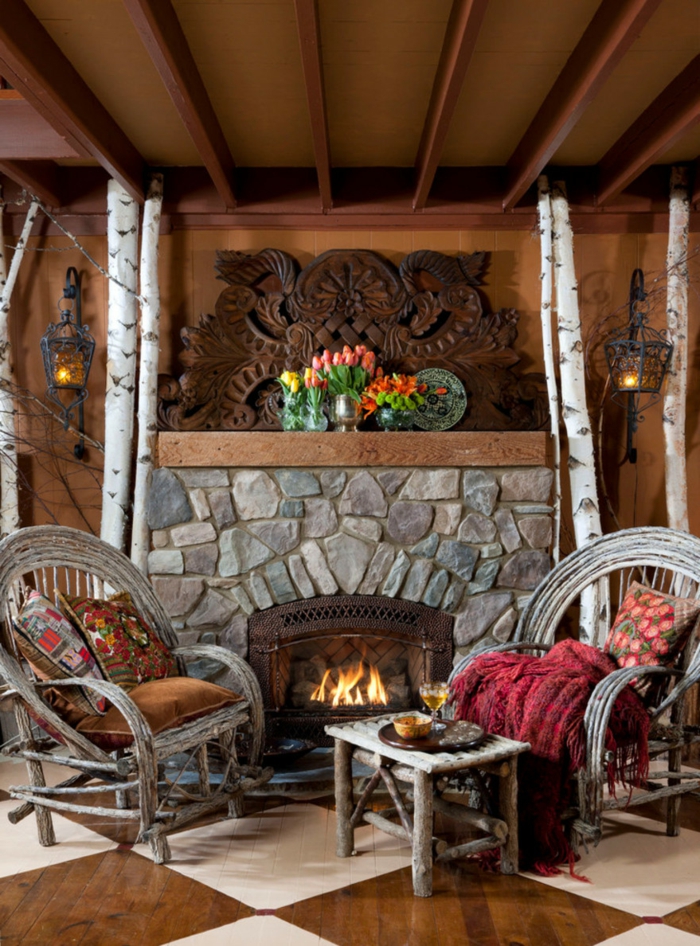 Mediteranskom stilu namještaj i rustikalnim elementima namještaja country stilu stolica stolica Breza kamin öhölzerne graviranje Tulipani