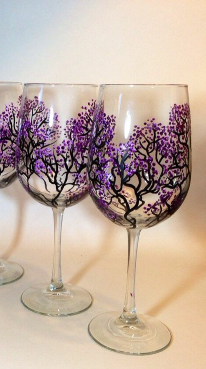 magistralement peints verres à vin Fleur de cerisier Décoration