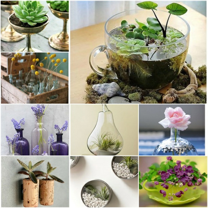 dinker with flowerpots колоритен дизайнерски идеи чаша като саксия използвайте водни лилии бутилки корк декорация