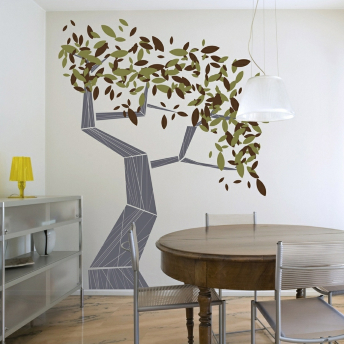minimalistički blagovaonica interijer-industrijski elementi deco-ideje-kreativno-zid dizajn stablo Zid preslikača
