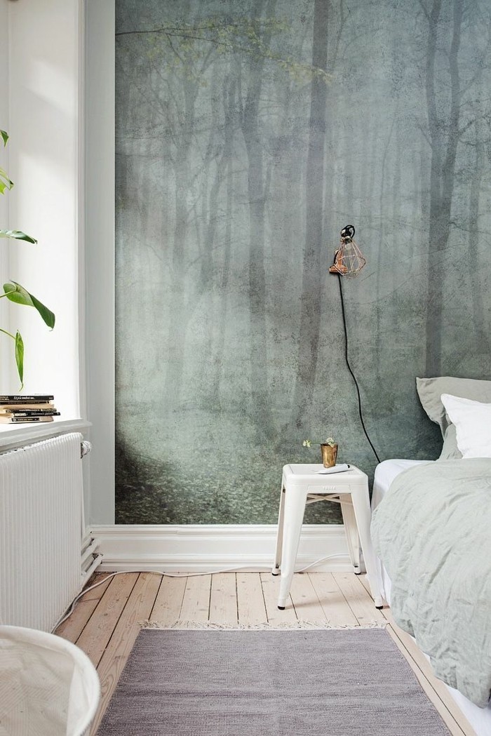 minimalista hálószoba belső fancy-wanddeko-naturales-tapéta-design