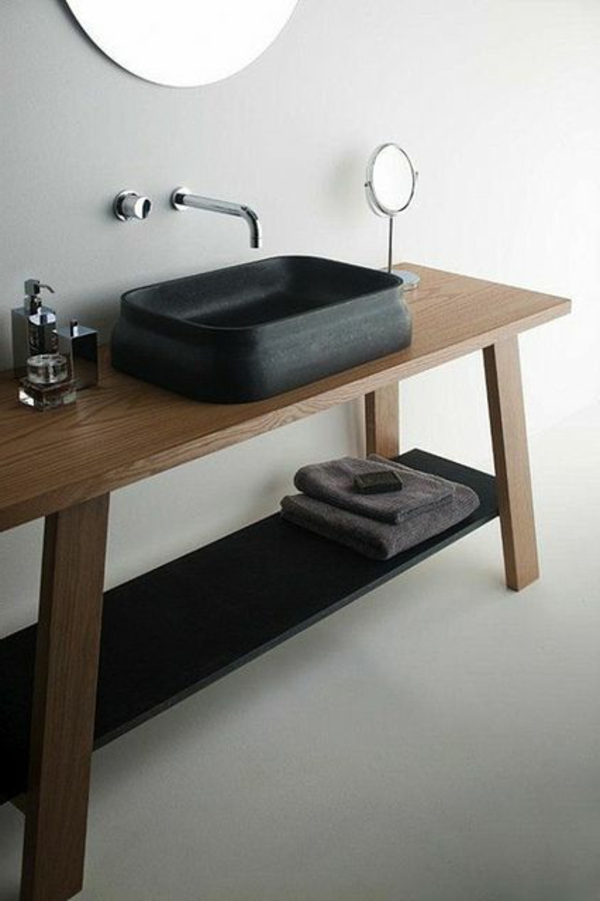 минималистичен мивка-в-черно-на-а-дървена маса