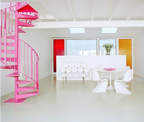 Moderno diseño de interiores efecto completo de diseño para una escalera de caracol-en-rosa