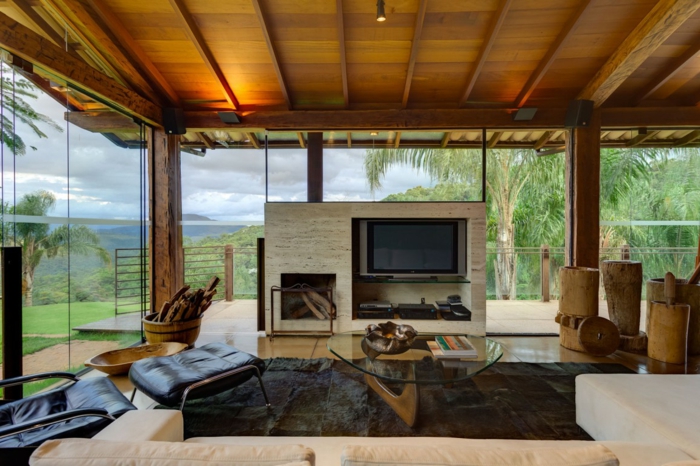 muebles modernos casa de campo Casa-Villa-TV Chimenea