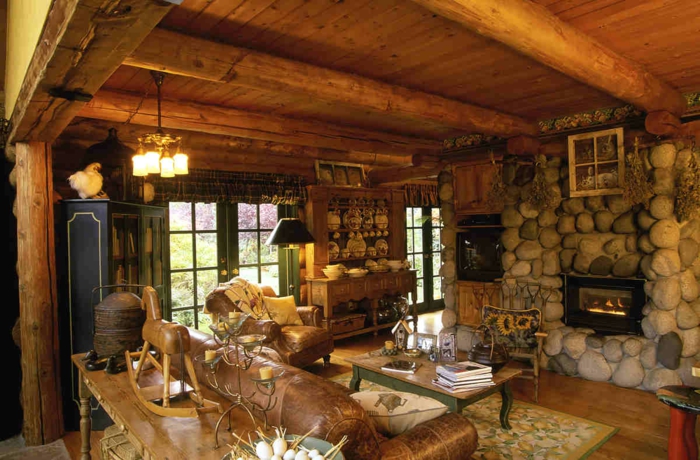 muebles de casa de campo moderna de cuero de la chimenea Casa-Villa-girasol