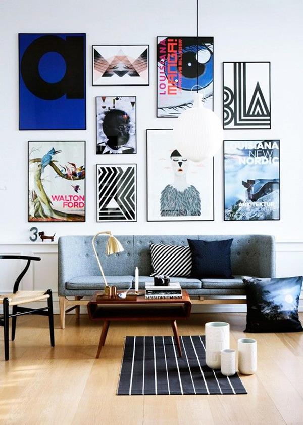 moderno de la pared de la decoración-de-un-hermosa-sala de estar-con-muchos-imágenes