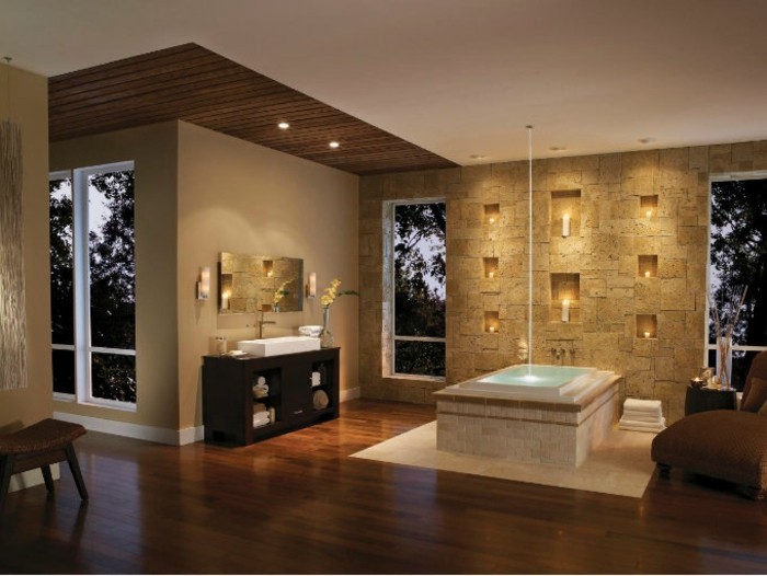Modern-salle de bains-unique-design-grand-baignoire-éclairage moderne