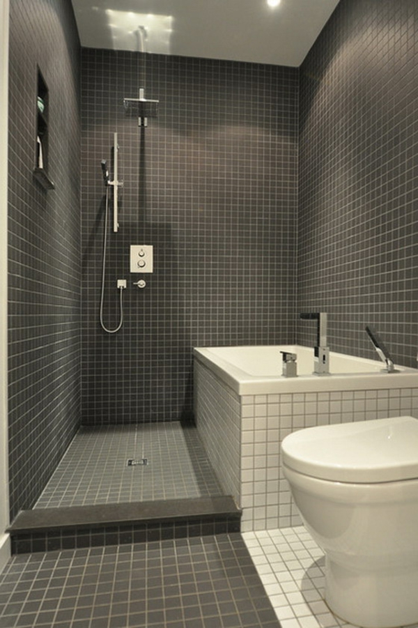créatif idées salle de bains-petite-bad-conçu en noir nuances