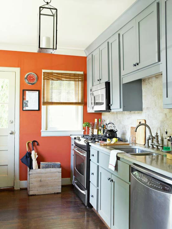 съвременния хладно-оранжево-кухня-стена цвят