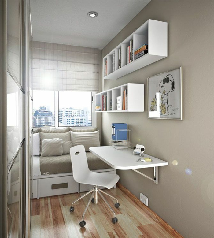 moderno-establishment las ideas-para-pequeña oficina-diseño-escritorio divertido mural sofá