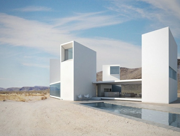 Edificio de arquitectura de minimalismo de diseño moderno en blanco