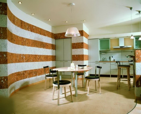 μοντέρνα κουζίνα-σχεδιασμός-όμορφο τοίχο-χρώμα-τραπεζαρία με τέσσερις καρέκλες