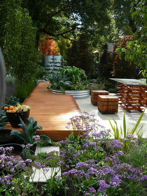 Moderni-kaunis-puutarhakalusteet-kaunis-puutarha-suunnittelu-puutarha-ideoita-puu penkki-puutarha