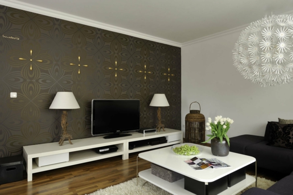 moderno-wallpaper-en-marrón-on-the-detrás de la TV de la pared