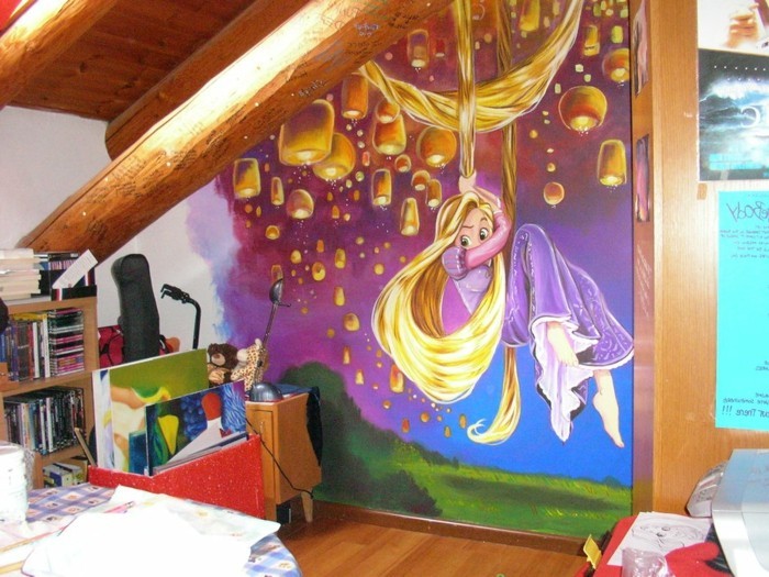 moderni-seinämaalauksia-for-kids-with-Rapunzel ja lyhdyt