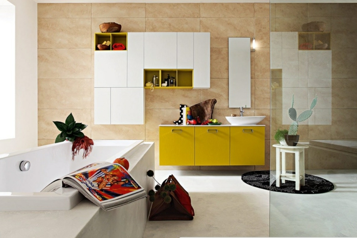 Modern fürdőszoba belső sárga szekrény kiegészítők-fürdőszoba-deco-ötletek Cactus