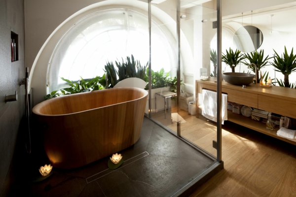 съвременната баня-с-вана-дърво-идея по дизайн