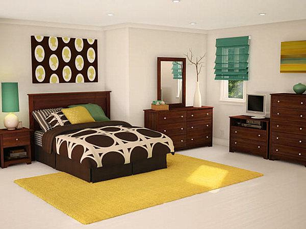 Moderni makuuhuoneen-jossa-matto-in-kelta-ajatus