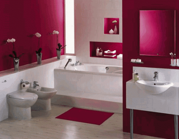 modern fürdőszoba ciklámen színes - fürdőszoba dekoráció