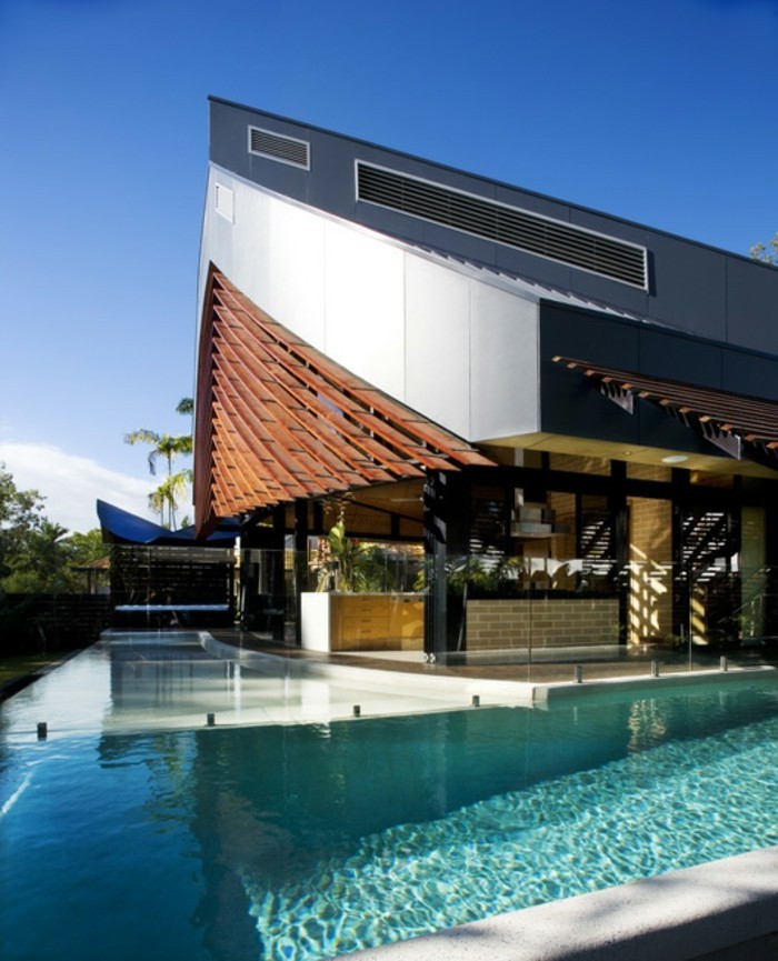 modern ház, egyszer-modell egy-medence
