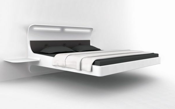 σύγχρονη καινοτόμο-Floating-κρεβάτι-in-Άσπρο