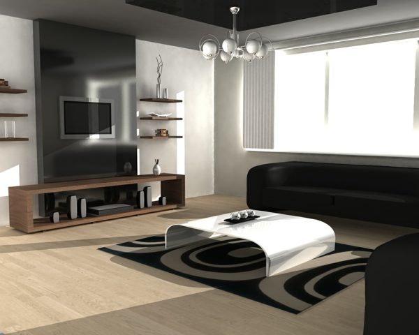 bőr kanapé i fekete és szép színséma a nappaliban