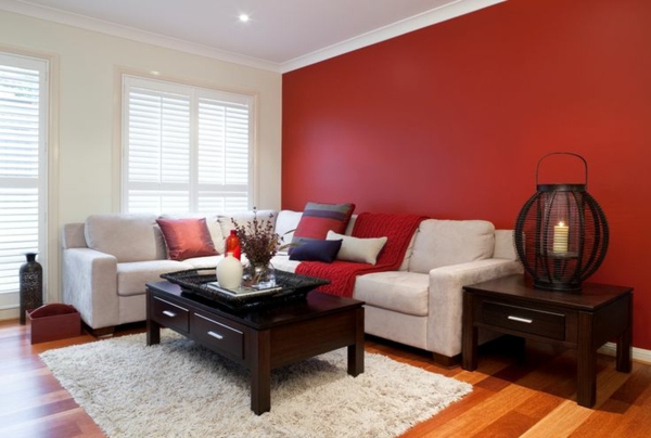 غرفة المعيشة الحديثة - تصميم - غرفة المعيشة - تأثيث - أفكار - غرفة المعيشة - التصميم الحديث الجدار - الجدار الأحمر