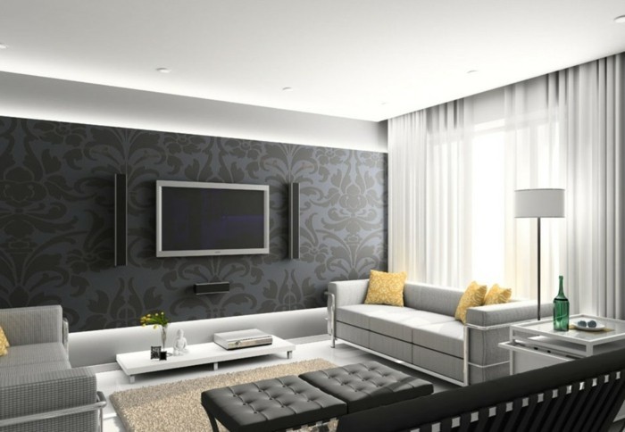 diseño interesante Wanddeko-ideas-moderna-estar-grisáceo color