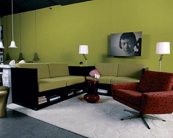 модерна спалня-с-стена цвят маслинено зелено-gestalten- ъглов диван