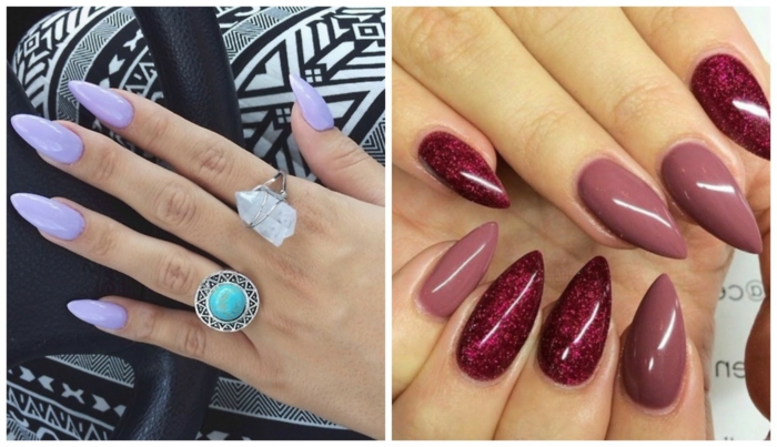 花边指甲设计思路红色指甲油想法紫色指甲油的颜色，但惊人的美丽的戒指