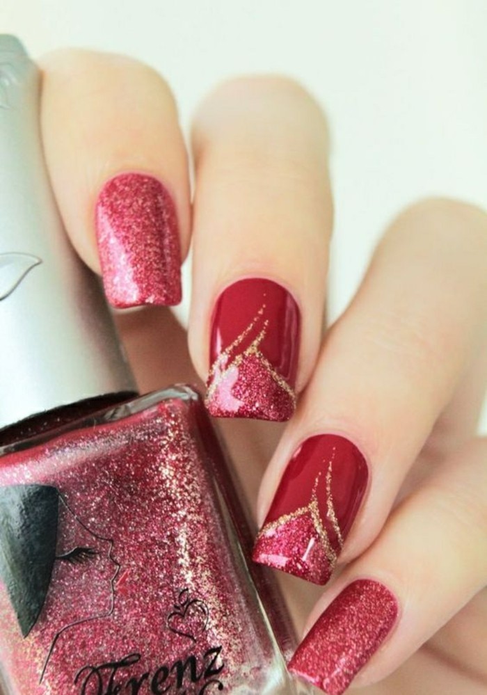 diseños de color rojo y oro uñas de manicura esmalte de uñas-navidad-dedo
