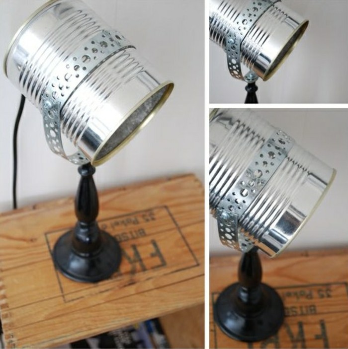 -מלאכה חדשה רעיונות-stehlampe-של-כסף-konservendose-DIY-עץ