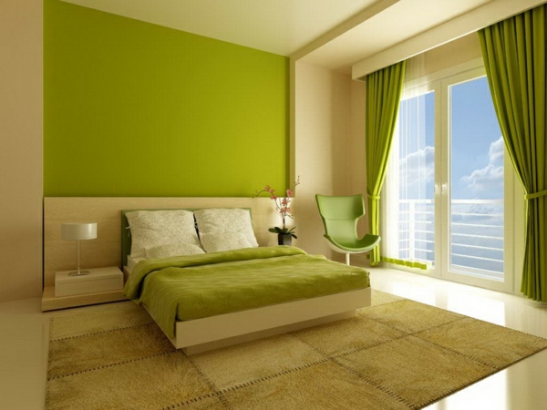 маслинено зелен цвят стена модерен интериорен дизайн спалня-в-Green