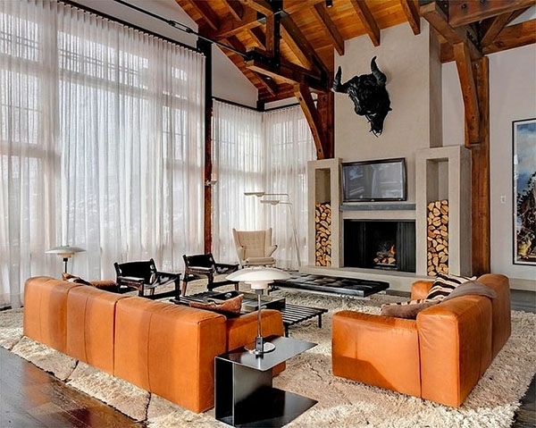 narancssárga bőr kanapé a modern és elegáns nappali számára