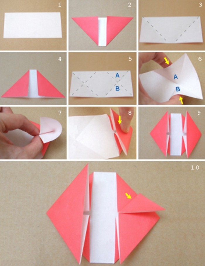 origami-szív rózsaszín origami szív-összecsukható technika-papír, origami hajtogatás utasítást