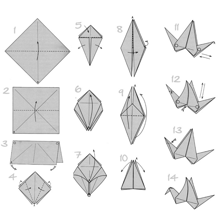 origami nosturi-Kranich ryppyjä origami-foldingmanuals-origami-taitto opetus-origami nosturi merkitsevä
